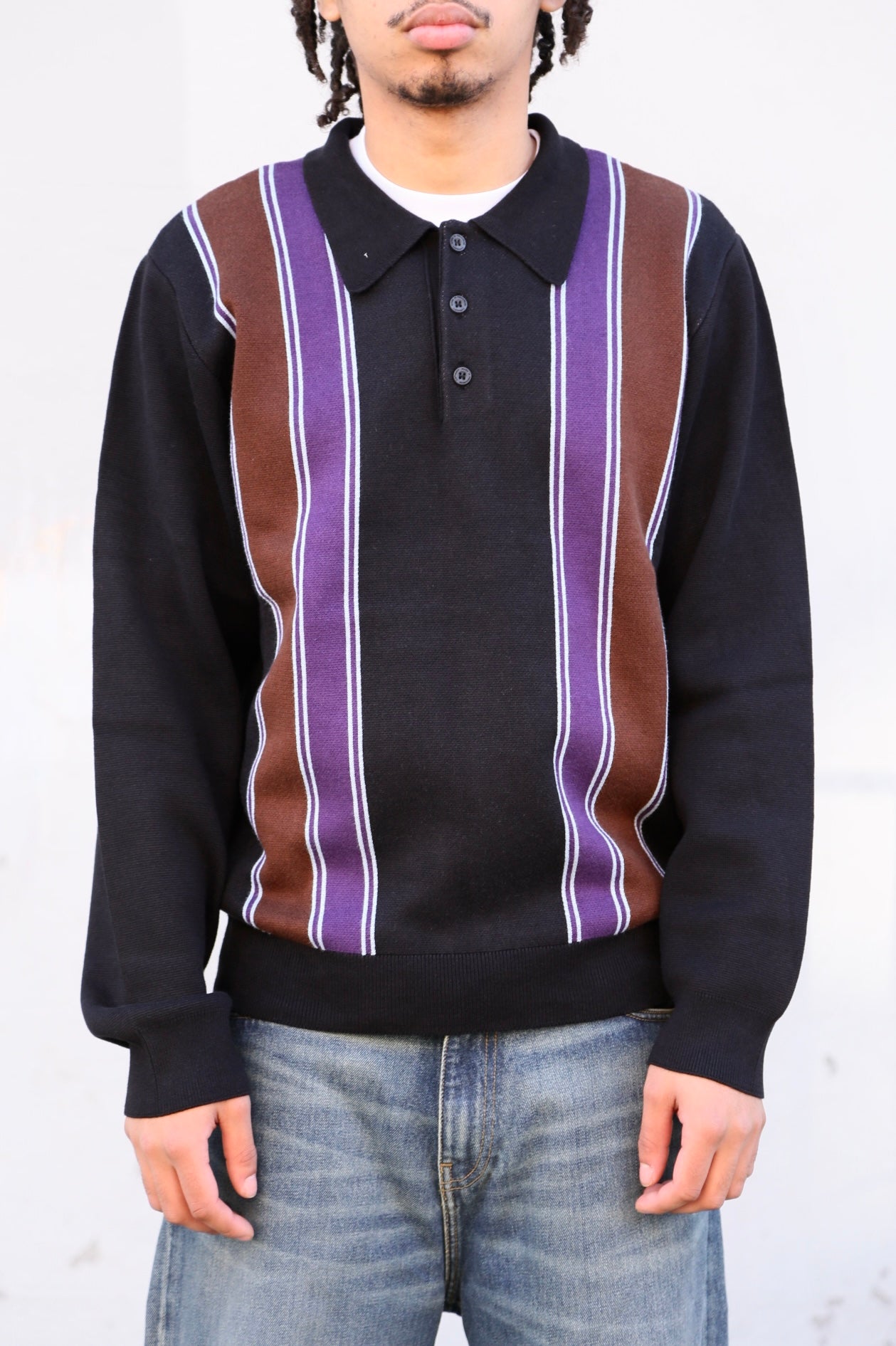 L/S Arlo Polo Black/Kendricks Stripe Aura