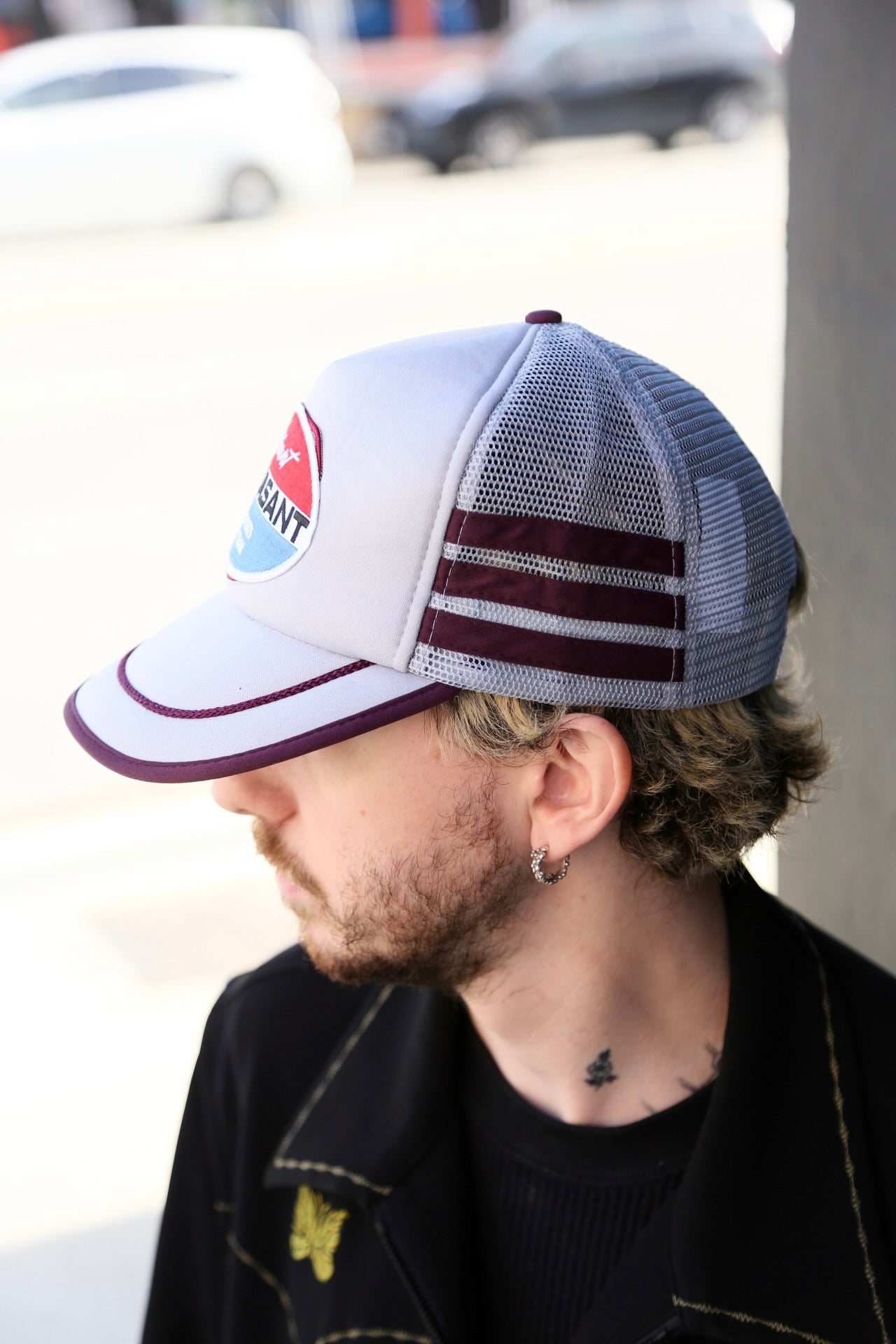 Vintage Trucker Cap Light Grey/Burgundy