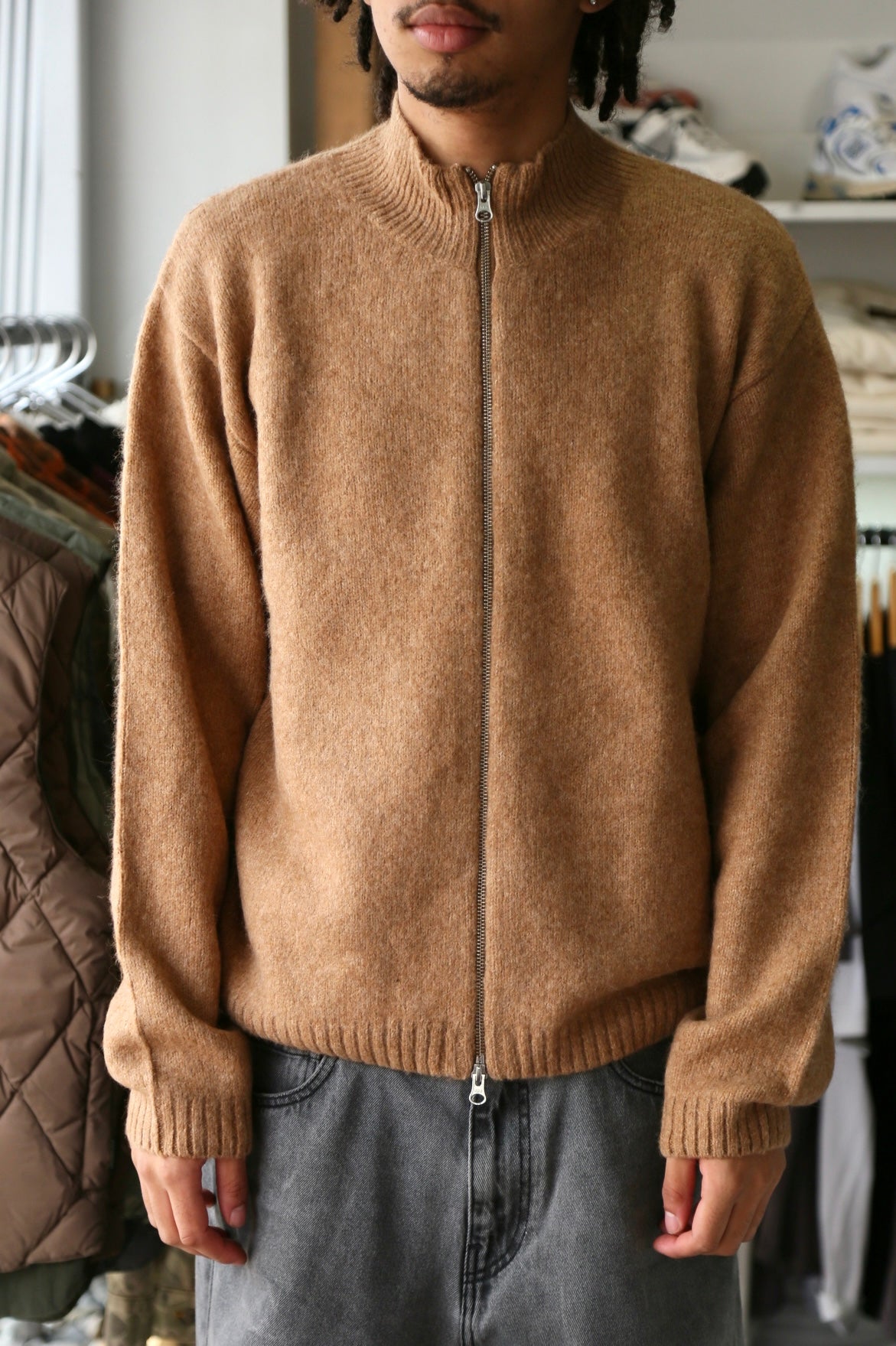 Brushed Mock Full Zip Sweater Camel