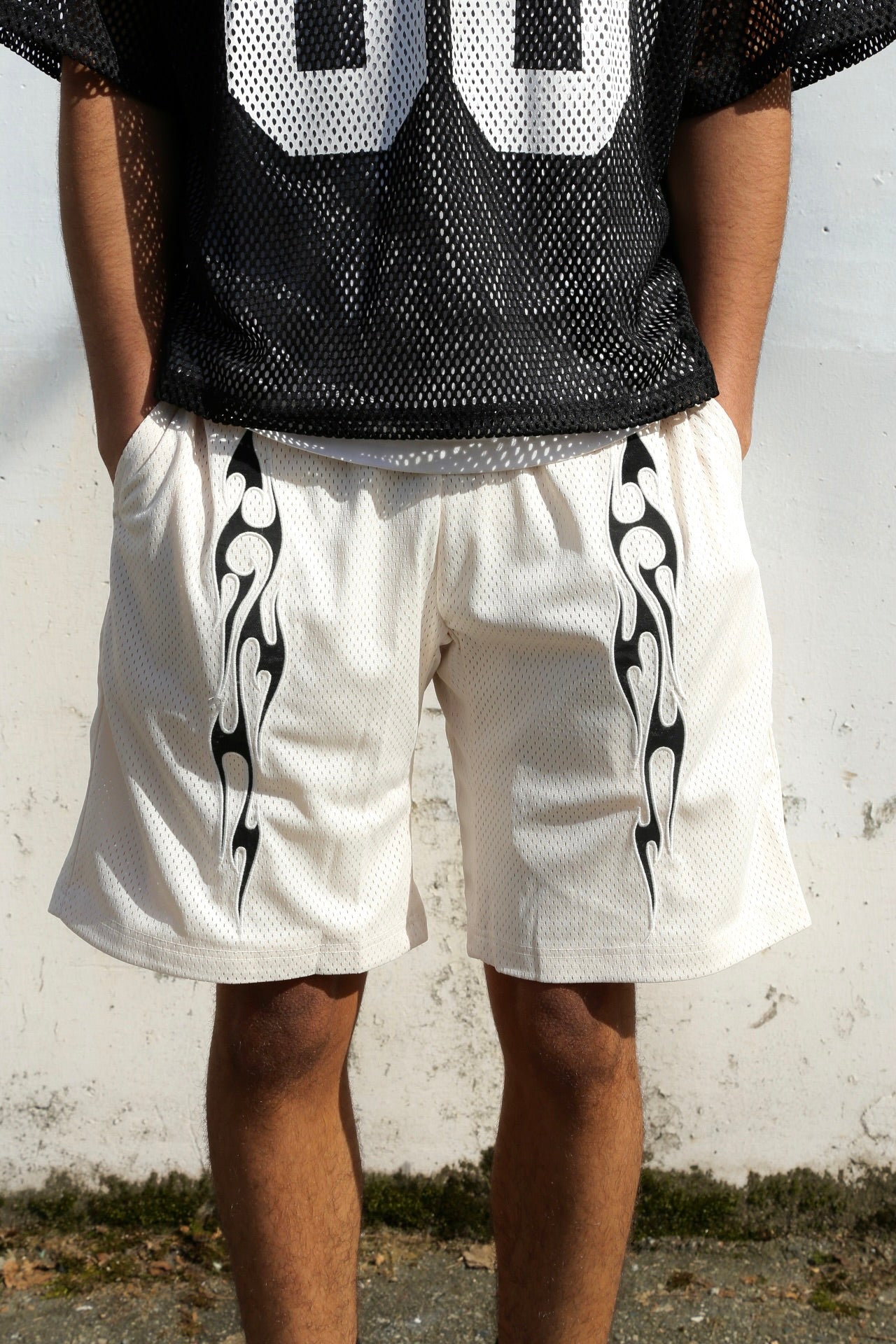 Flame Mesh Shorts Off White