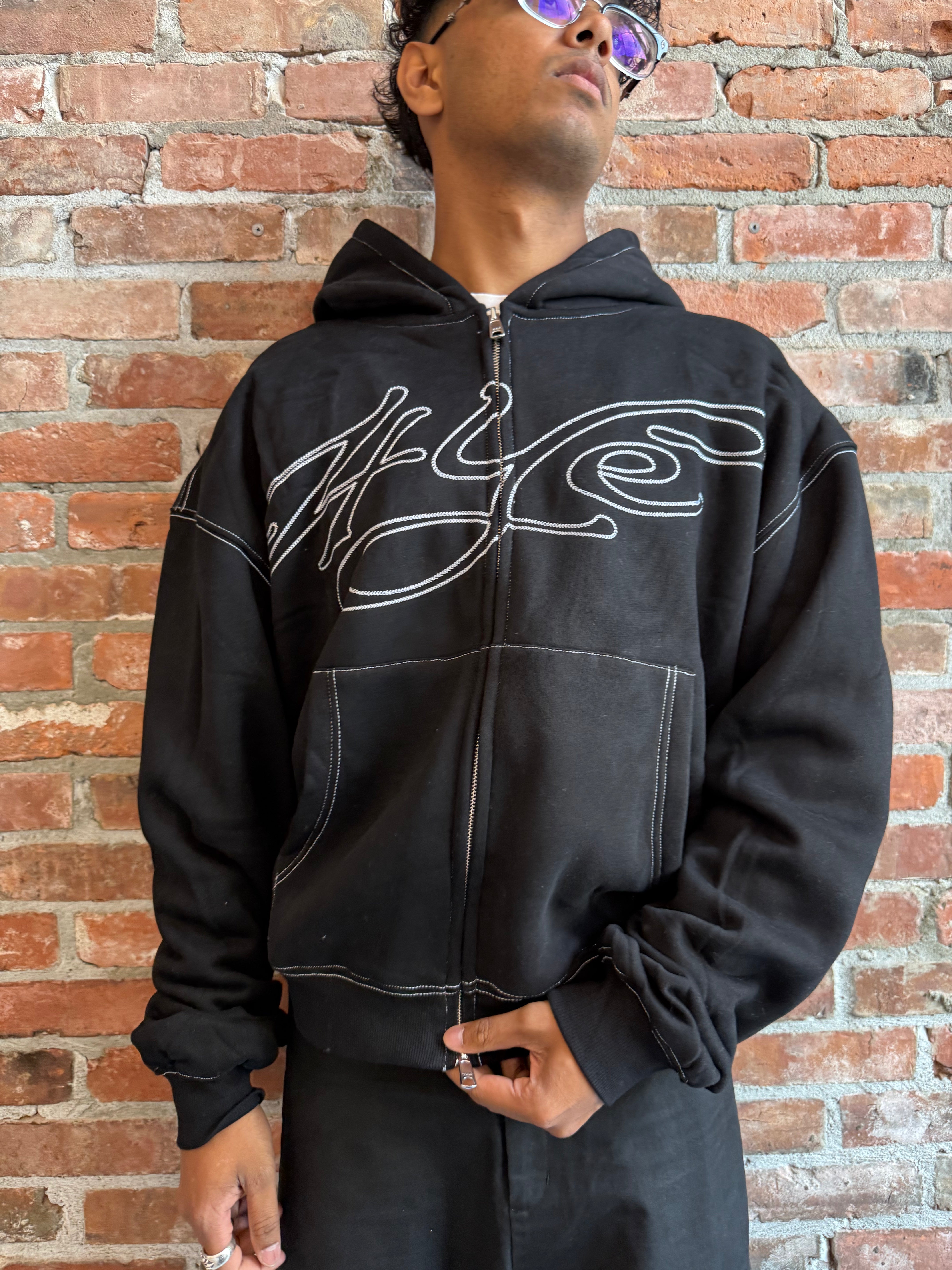 Signature Zip Hoodie Black/White