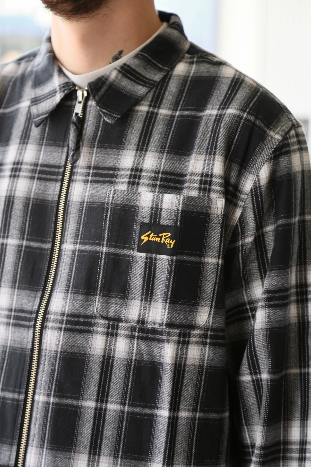 Zip Shirt Black Plaid