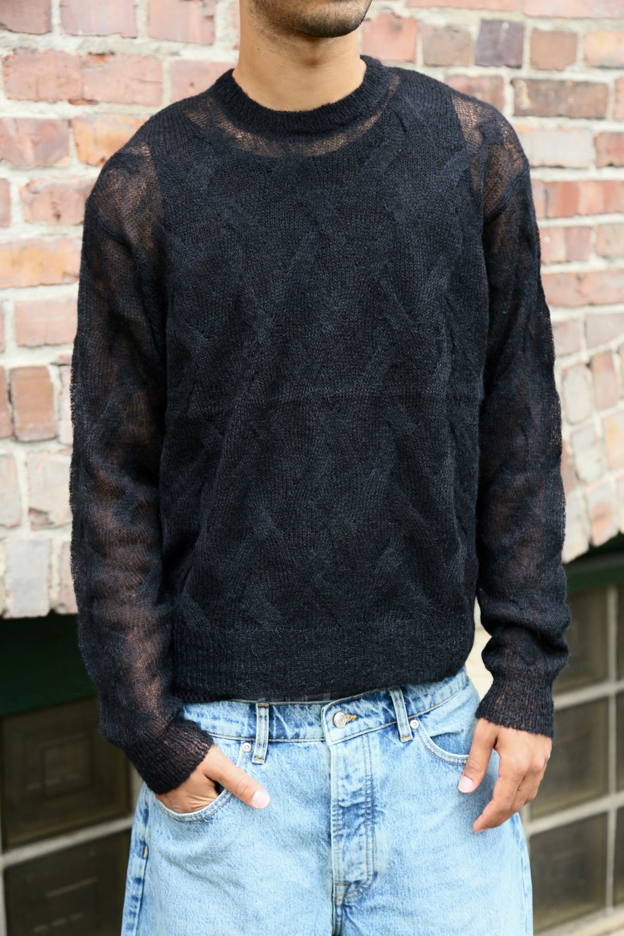 Loose Knit Cross Cable Sweater Black