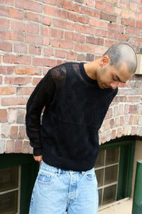 Loose Knit Cross Cable Sweater Black