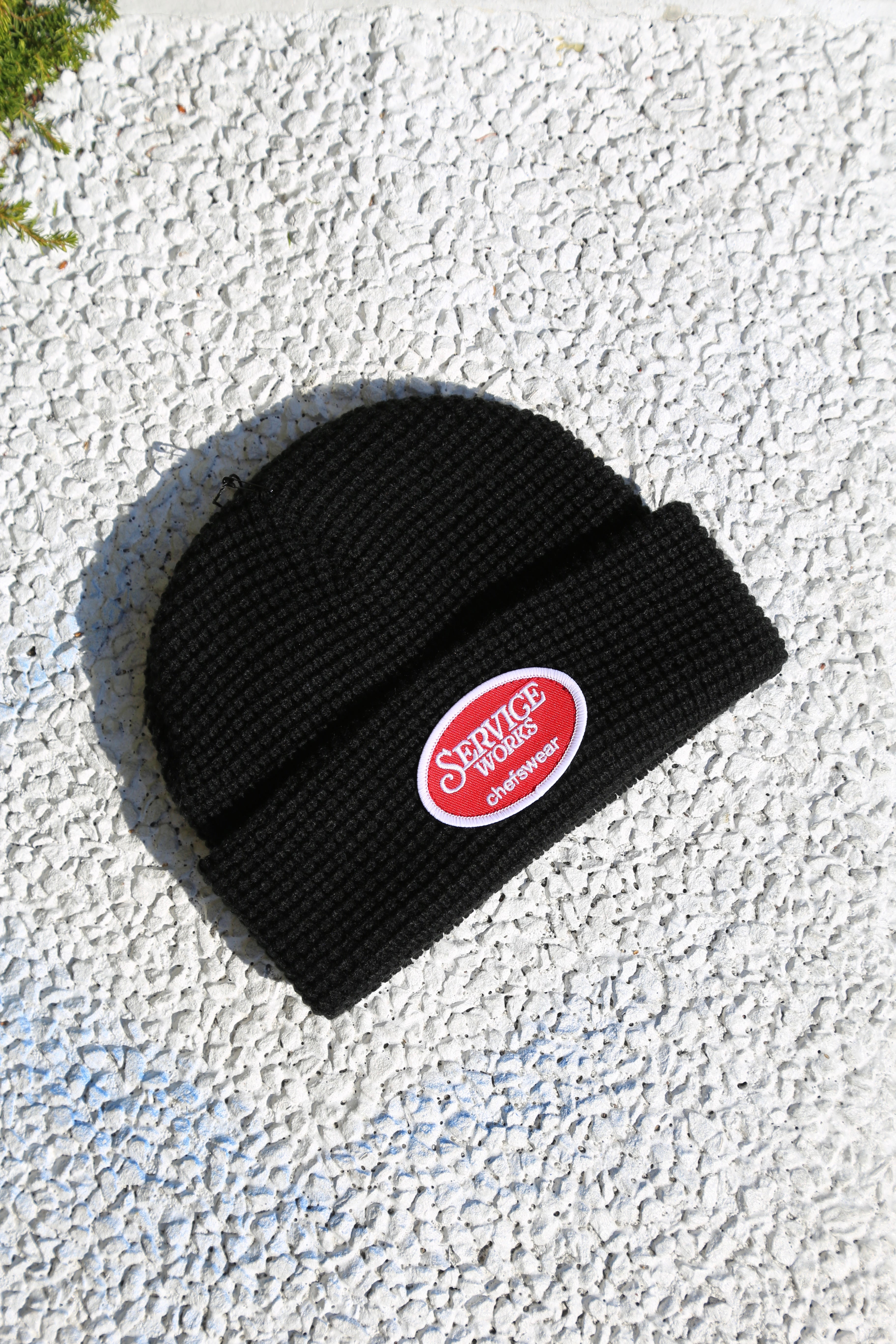 Waffle Patch Beanie Black