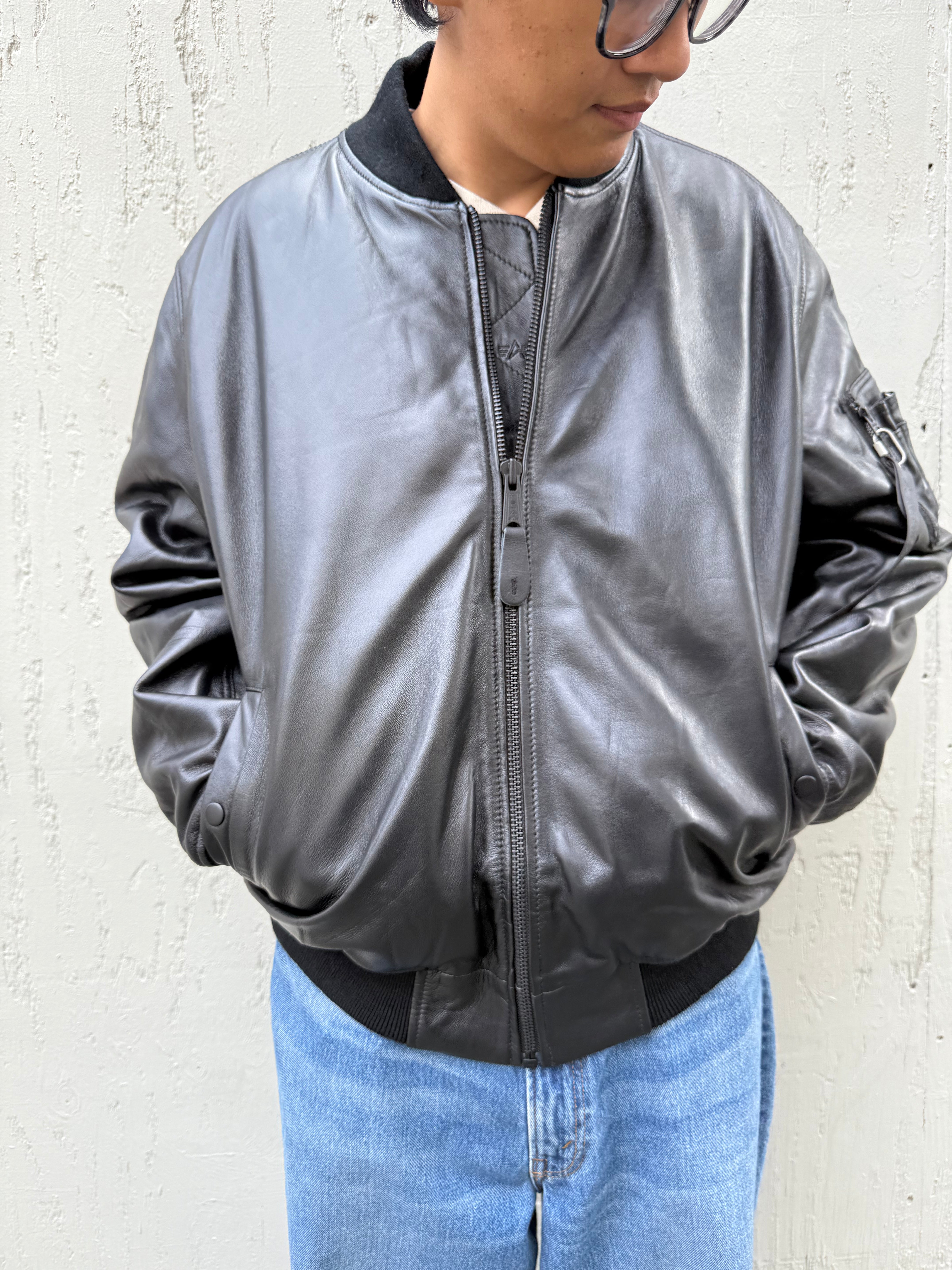 Leather MA-1 Flight Jacket Black