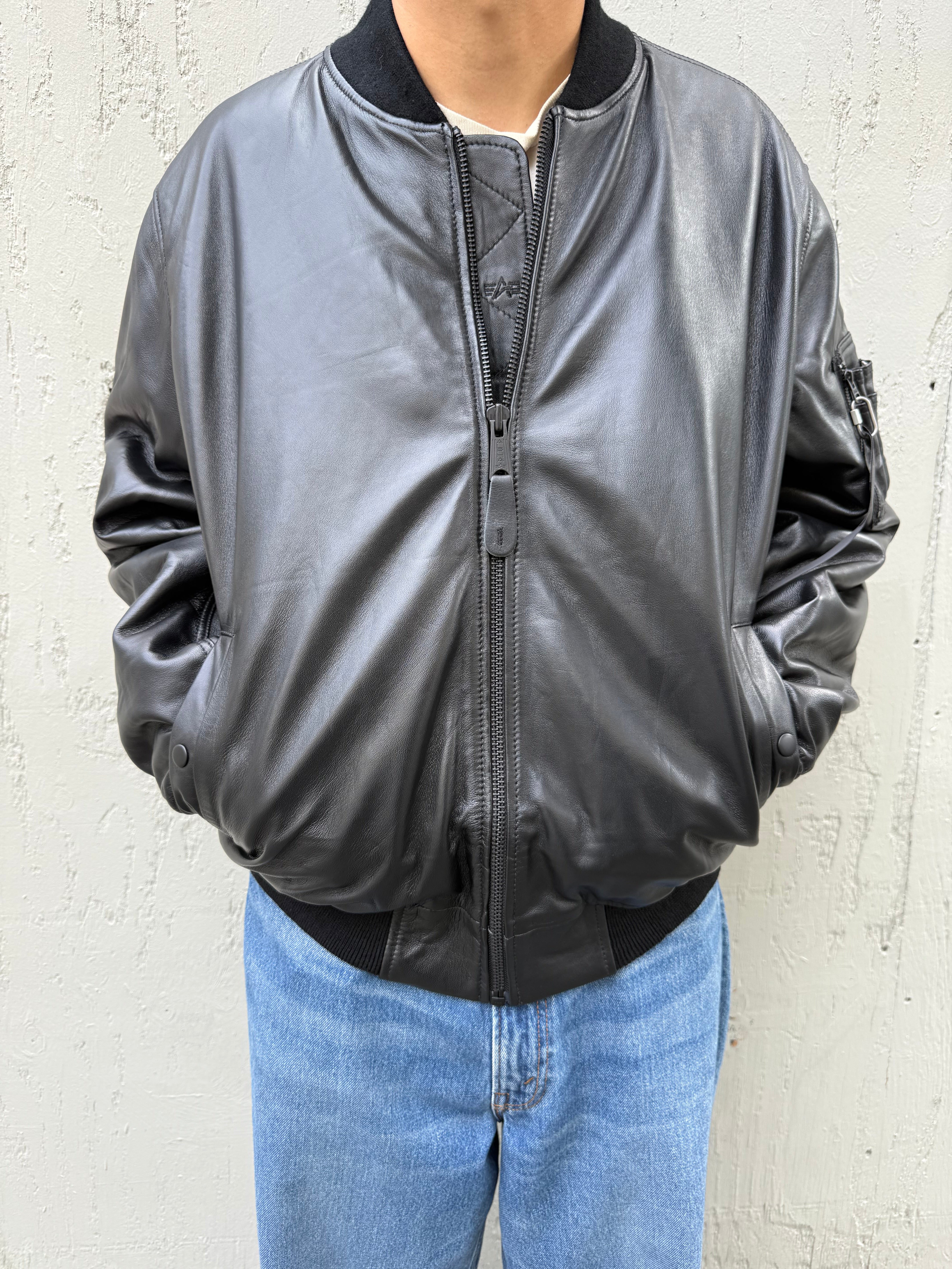 Leather MA-1 Flight Jacket Black