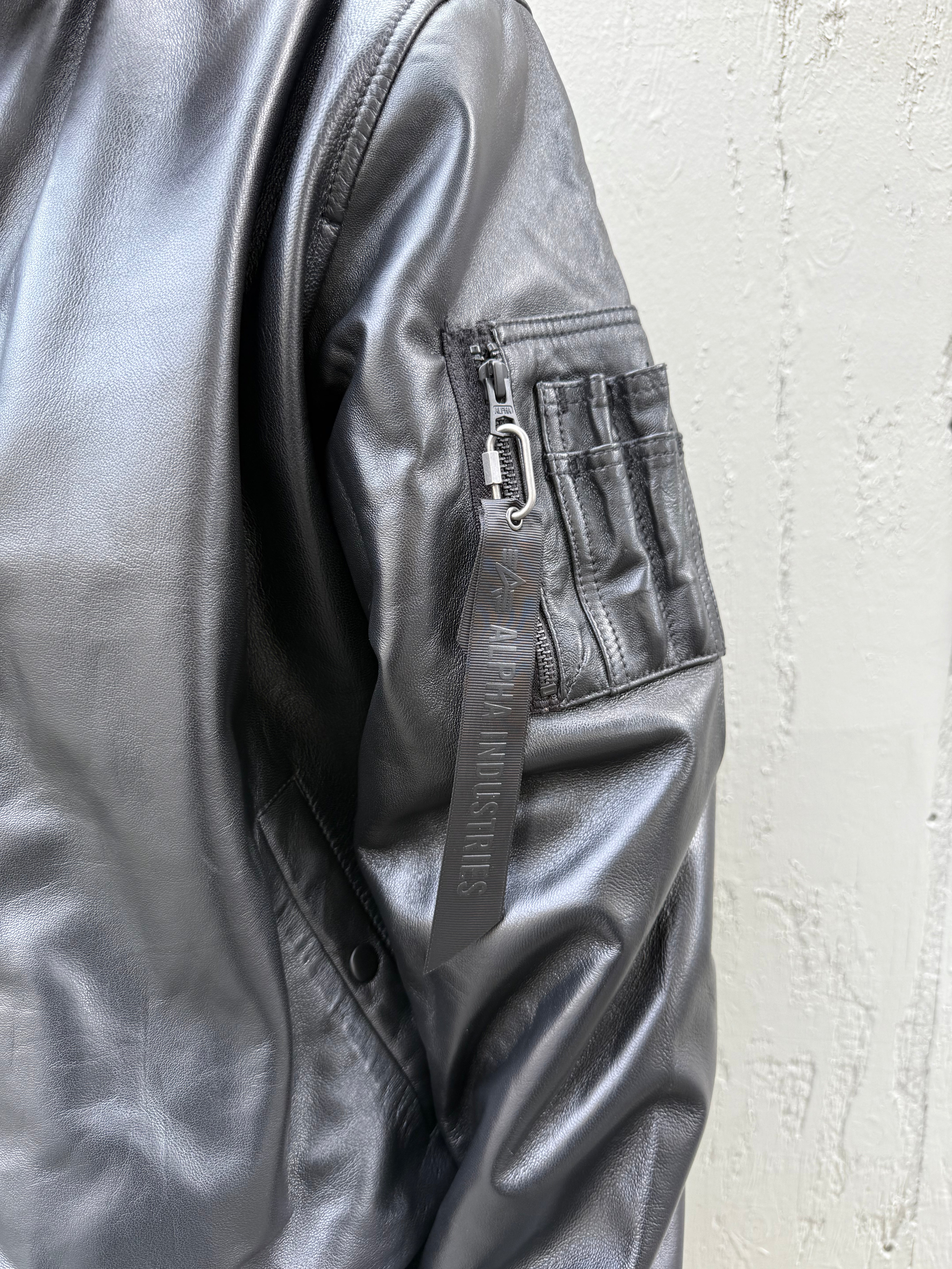 Leather MA-1 Flight Jacket Black