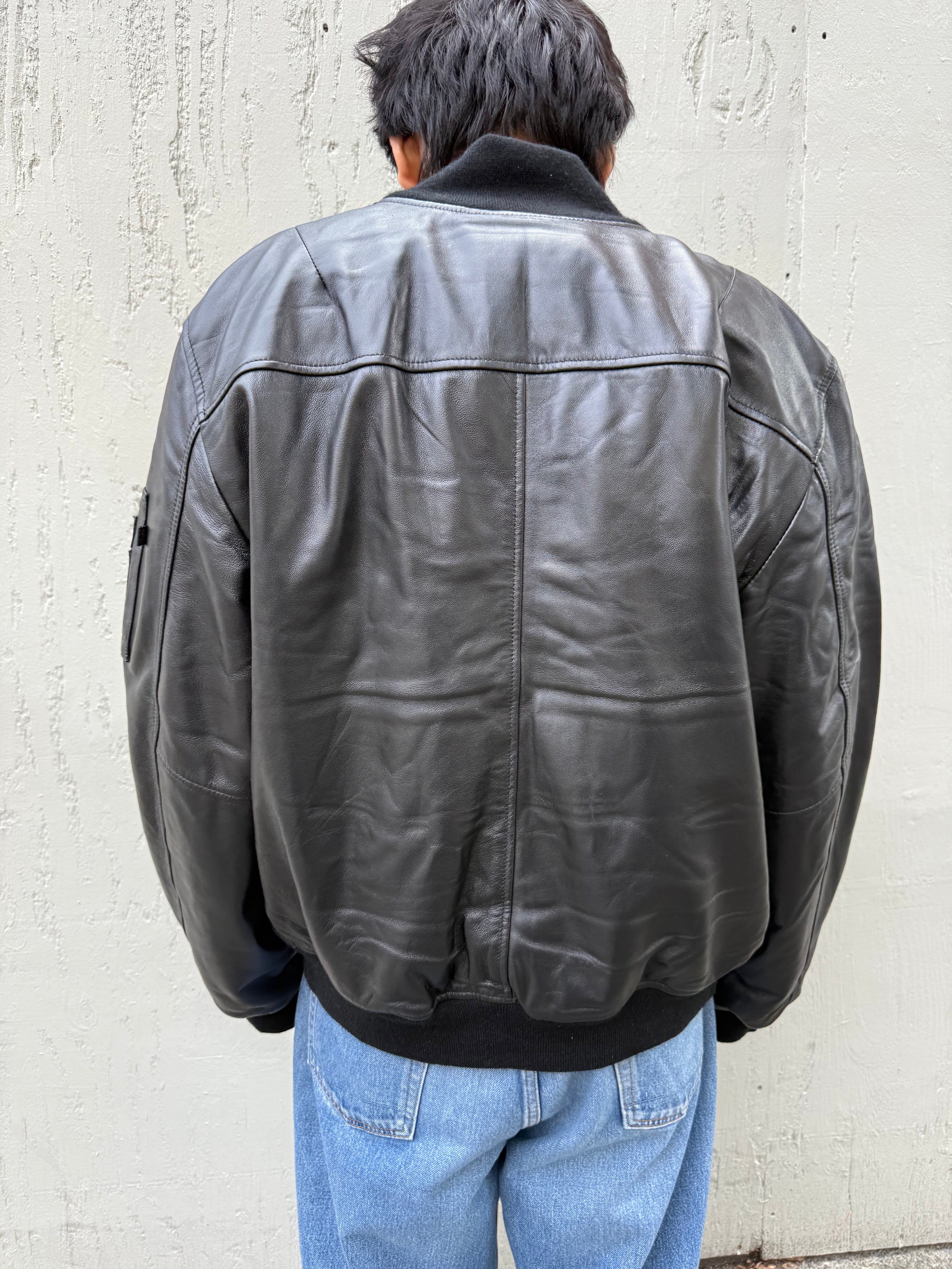 Leather MA-1 Flight Jacket Black