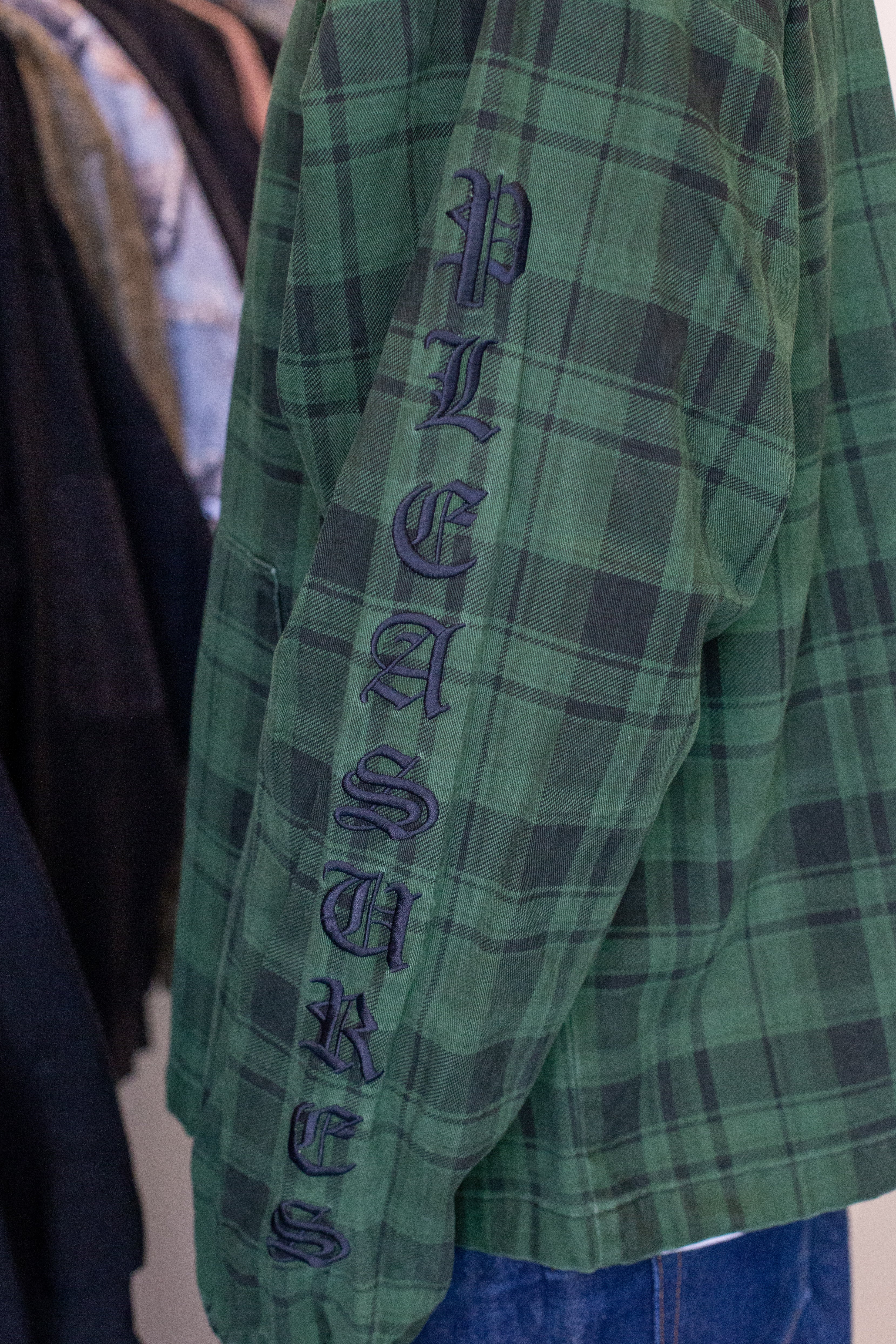 Dedicate Zip Poncho Hoodie Green Plaid