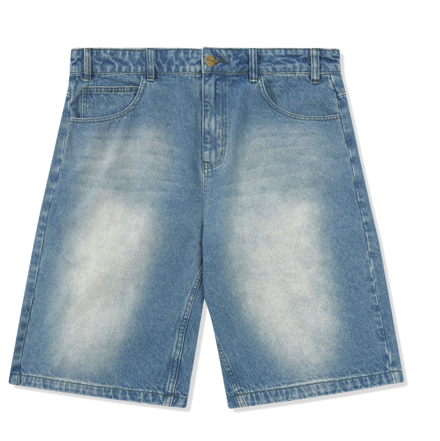 Warped Denim Shorts Washed Mid Blue