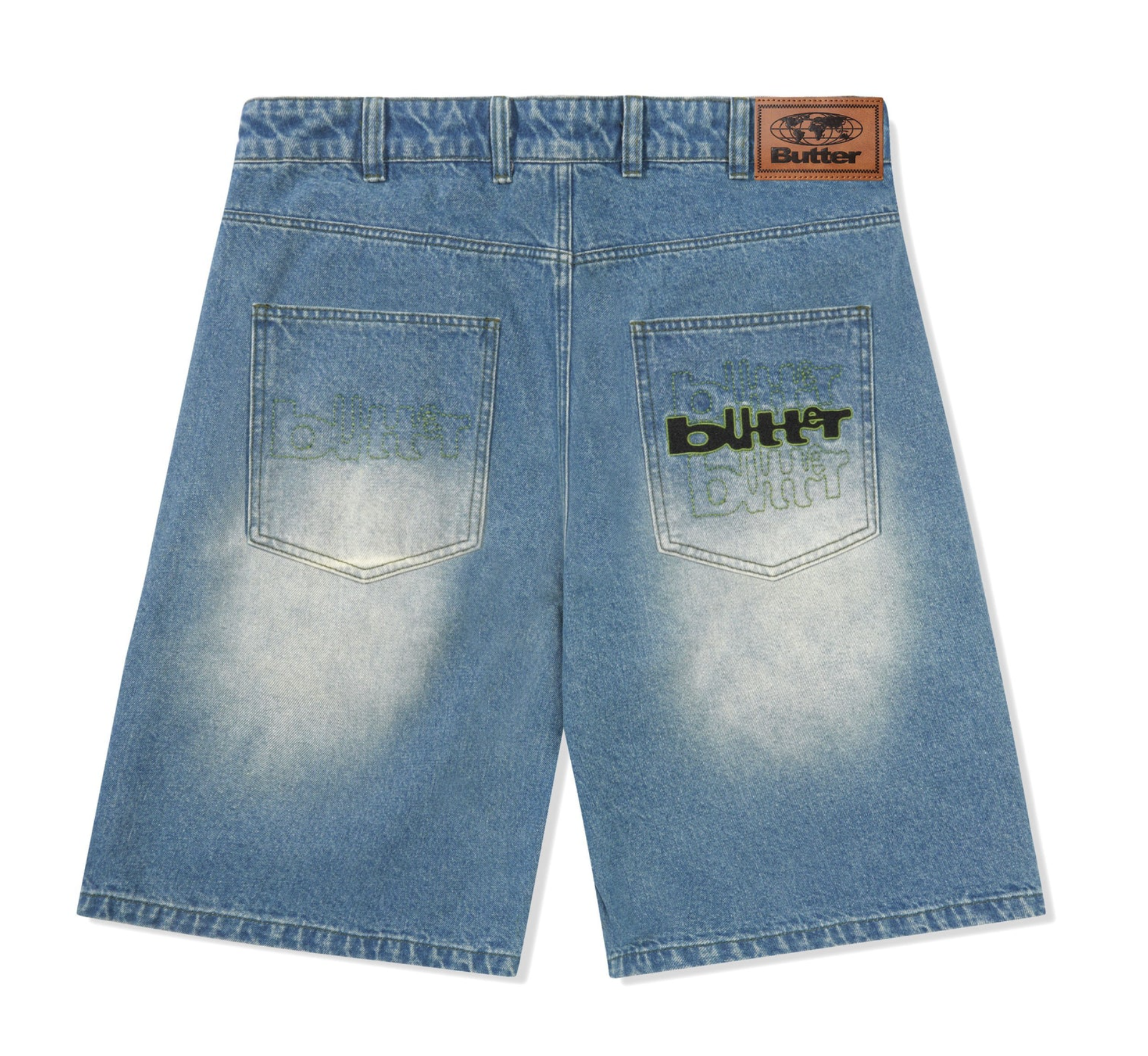 Warped Denim Shorts Washed Mid Blue