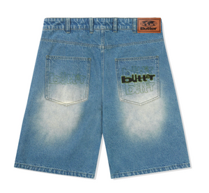 Warped Denim Shorts Washed Mid Blue