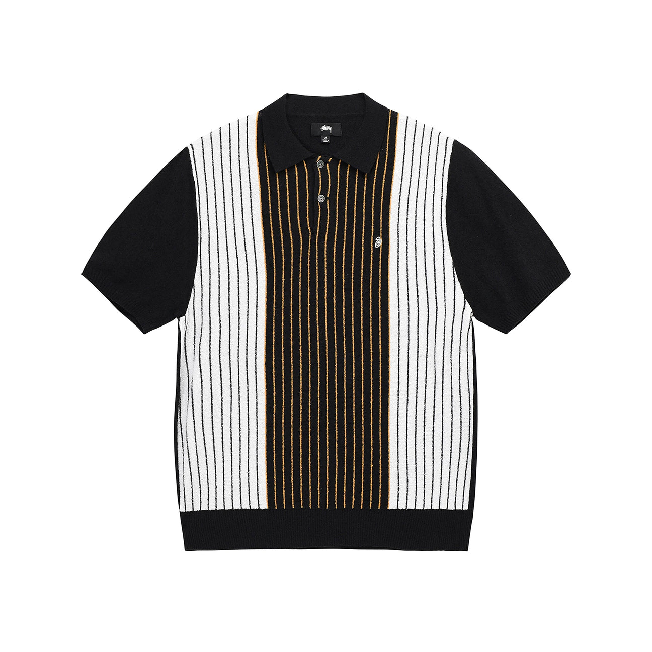 Textured SS Polo Sweater Black Stripe